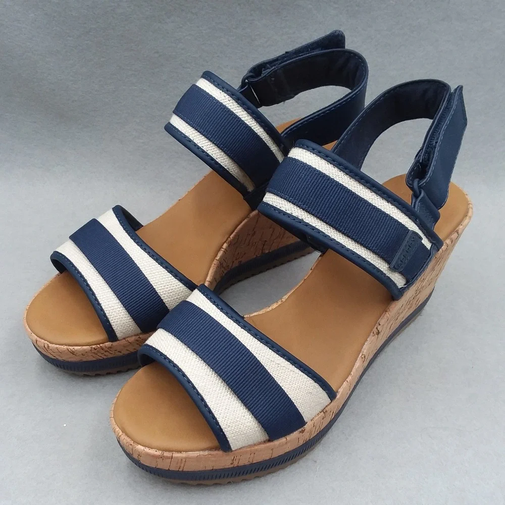 Sperry Kennedy Plushwave Wedge Sandals Stripe Platform Cork‎ Shoes Women's 9M